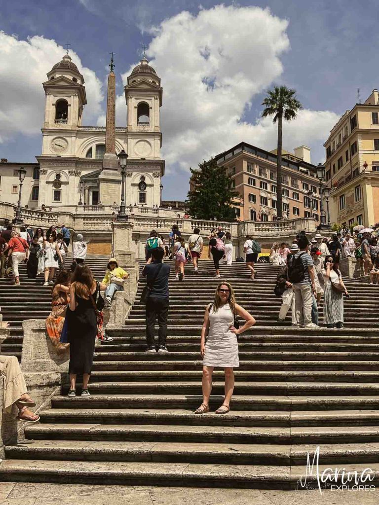 Spanish Steps in Rome with Marina in center of crowded steps