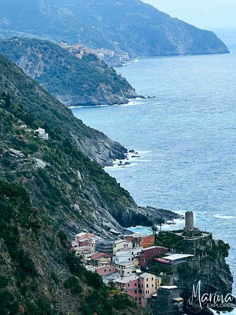 Hike trail, looking south to Vernazza, Cinque Terre, Italy