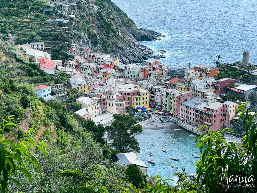 Hike trail, viewpoint down to Vernazza, Cinque Terre, Italy