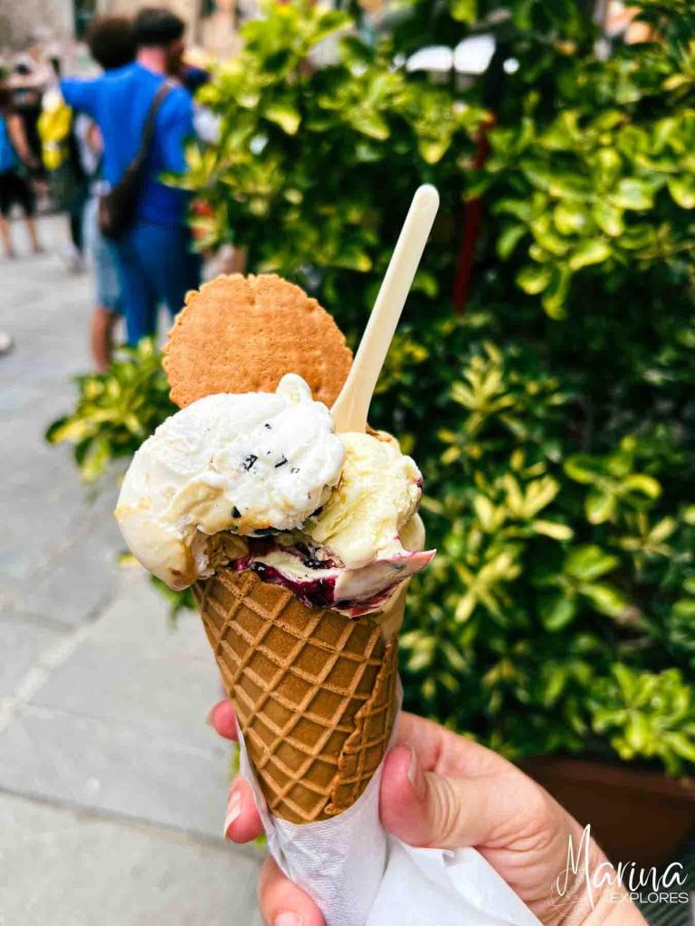 4 scoop cone of gelato in Vernazza, Cinque Terre, Italy