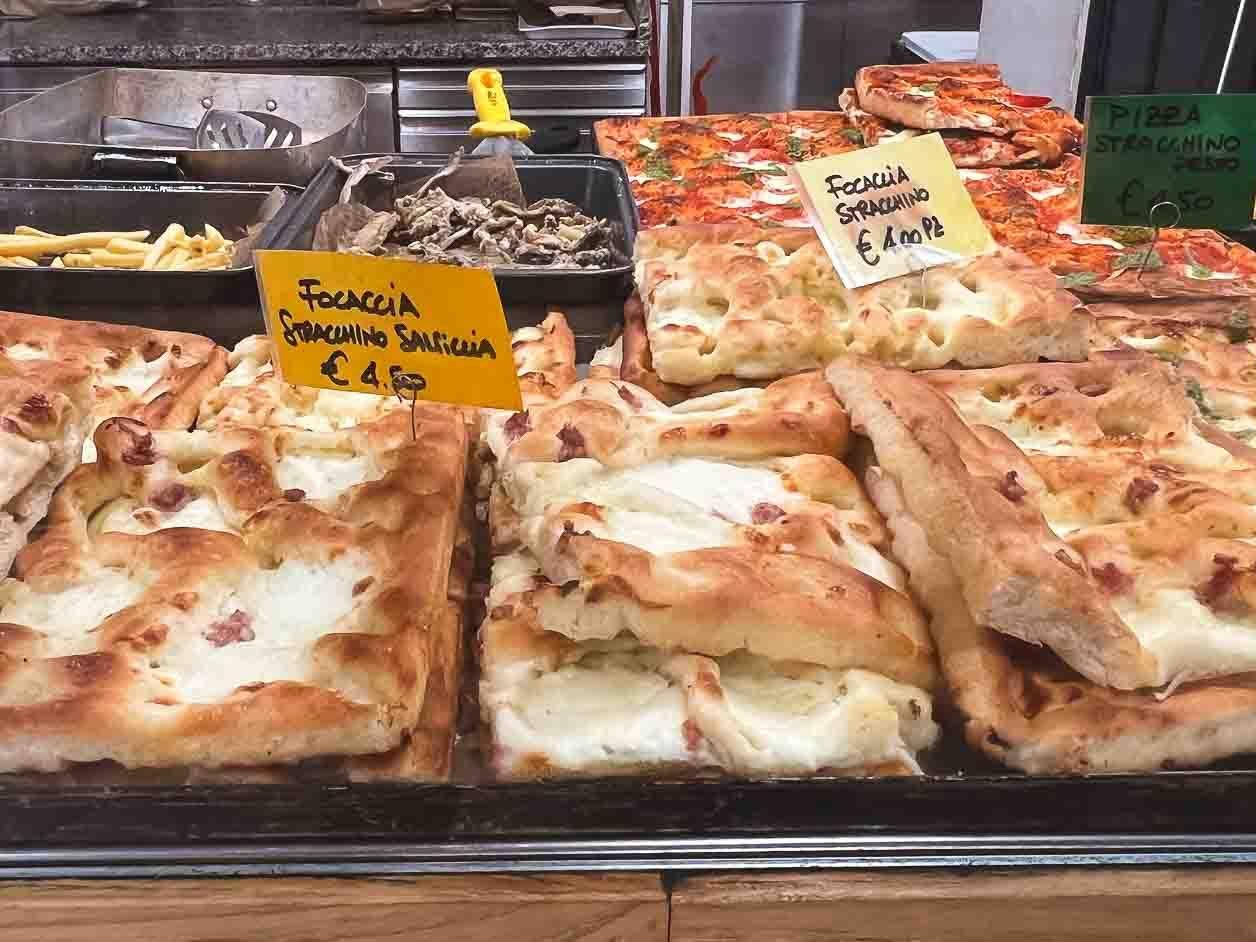 Cheese bread in display in Corniglia, Cinque Terre, Italy