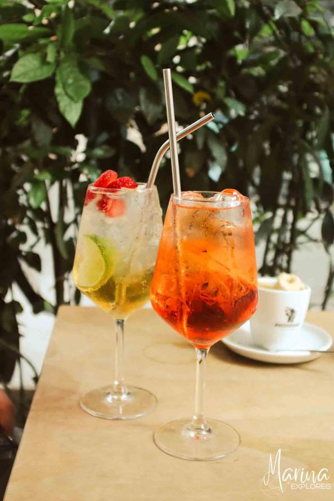 Cocktails on a table, aperol sprtiz, Italy