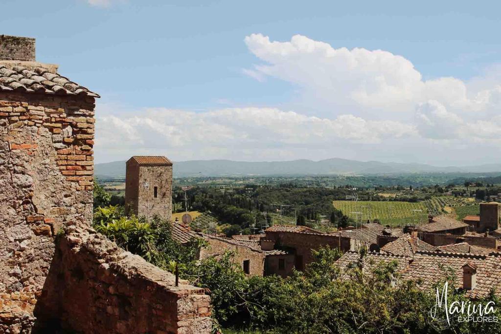 Views of Tuscany from surviving walls of San Gimignano near Florence, Italy