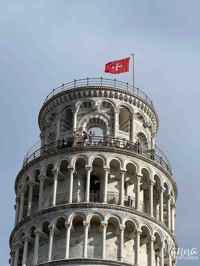 Top of Leaning Tower of Pisa near Florence, Italy
