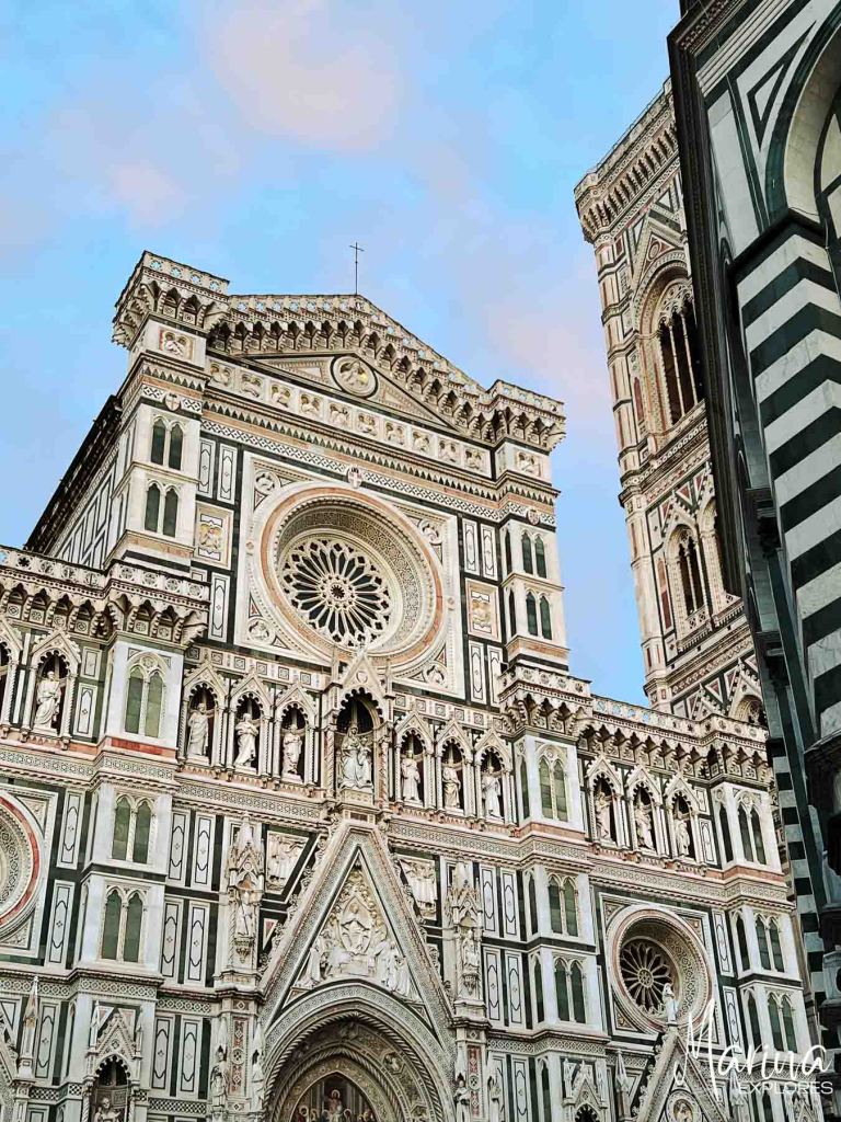 Exterior of the Duomo at sunset in Florence, Italy