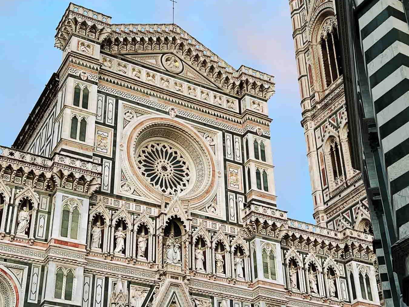 Exterior of the Duomo at sunset in Florence, Italy