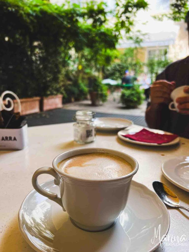 Morning coffee at a table in Florence, Italy