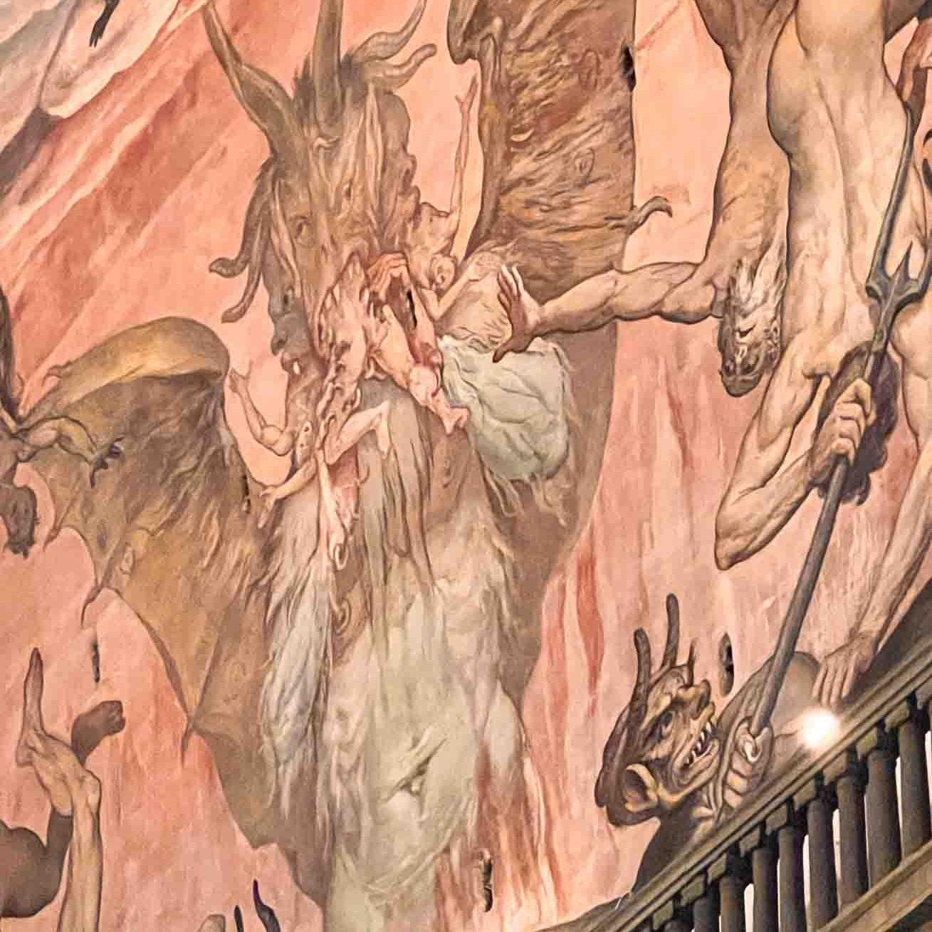 Paintings of Last Judgement from interior of Duomo in Florence, Italy