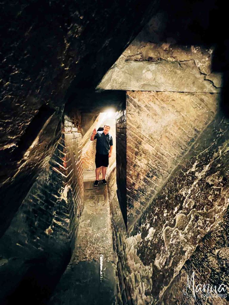 Narrow passageways between layer of dome from interior of Duomo in Florence, Italy