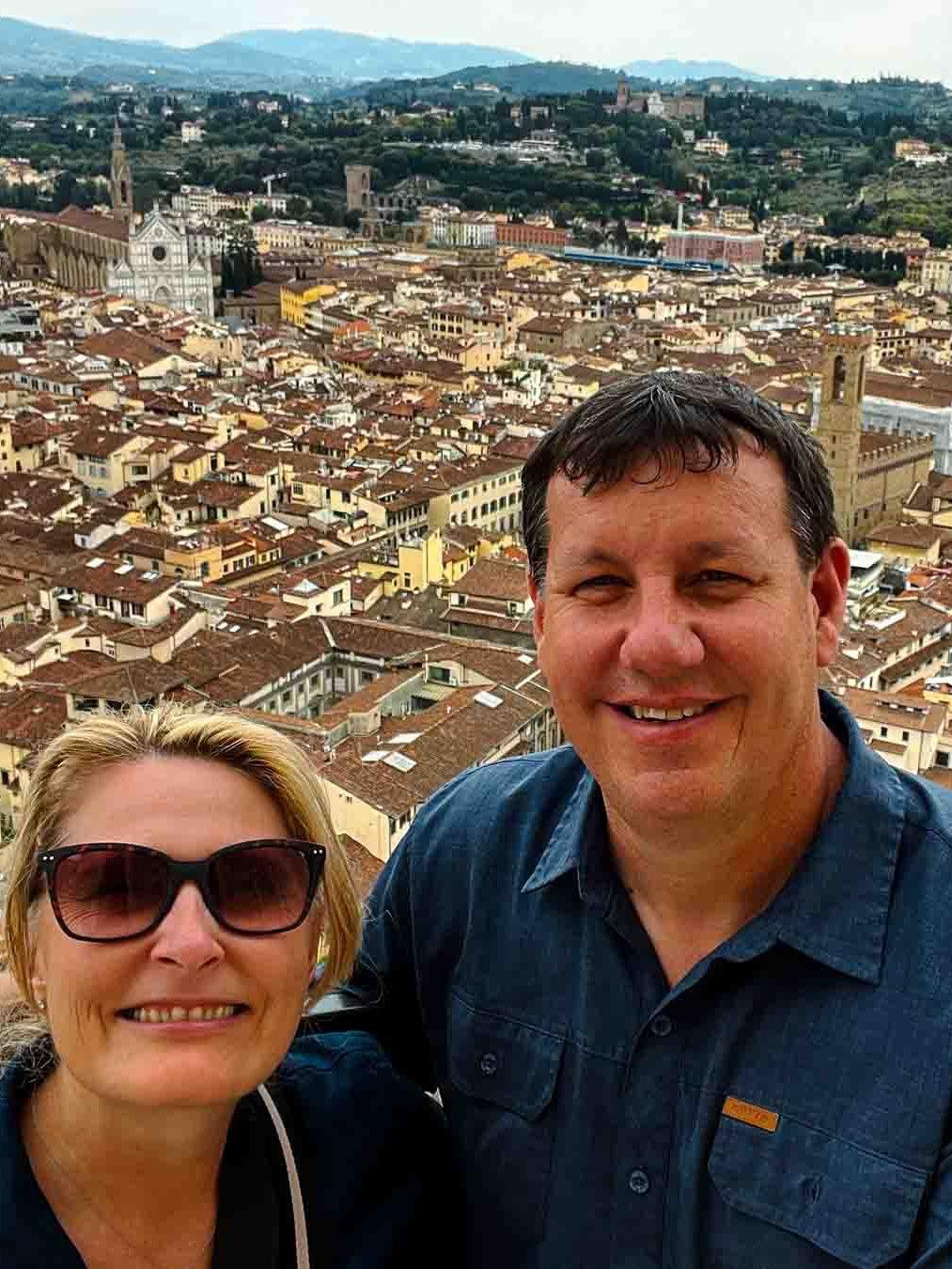 Selfie from observation deck at top of Duomo in Florence, Italy