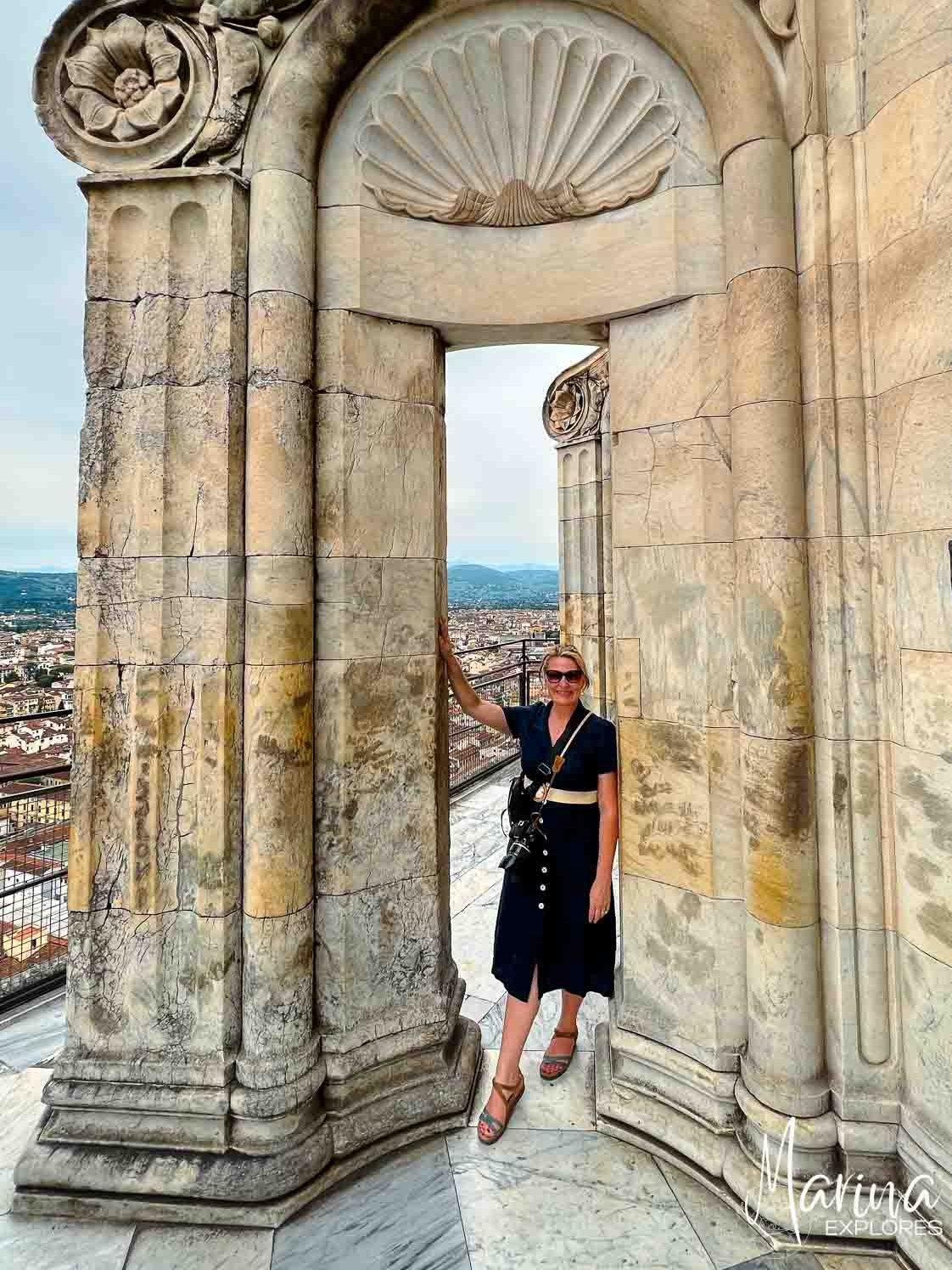 Marina posing on observation deck at top of Duomo in Florence, Italy