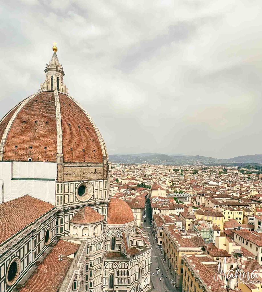 View of Duomo dome from Bell Tower in Florence, Italy