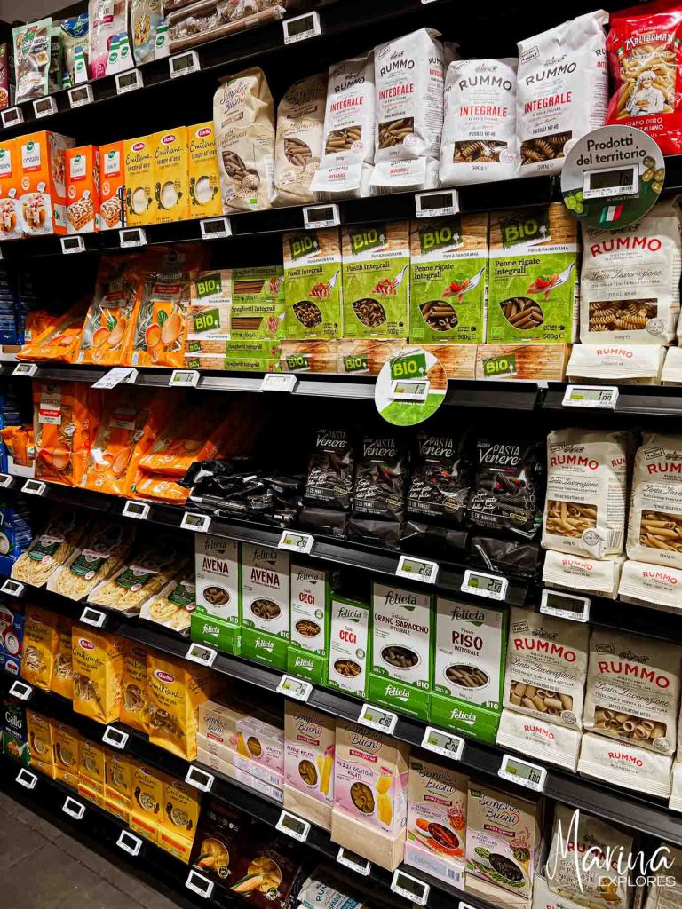 Grocery store aisle in Florence, Italy