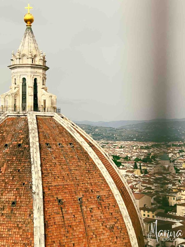 View of Duomo dome from Bell Tower in Florence, Italy