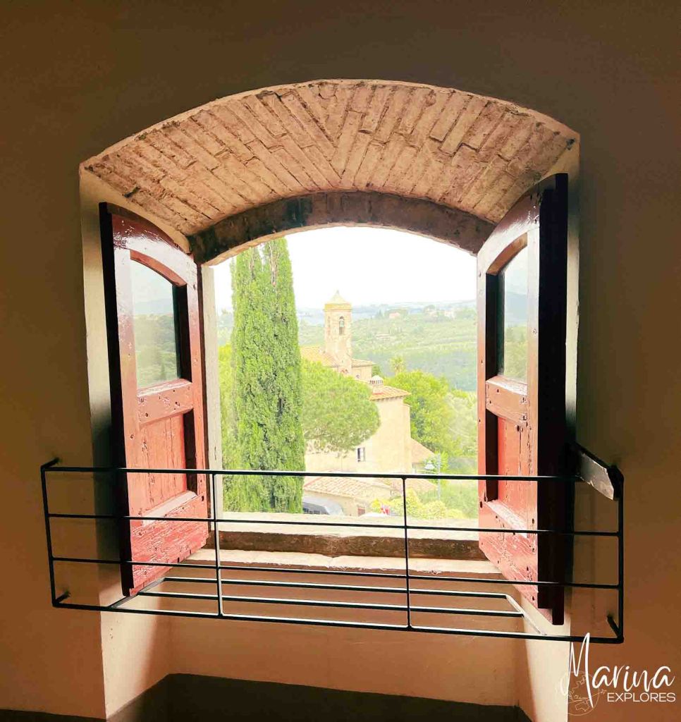 View from window of Tuscany from castle lunch after Vespa tour in Florence, Italy