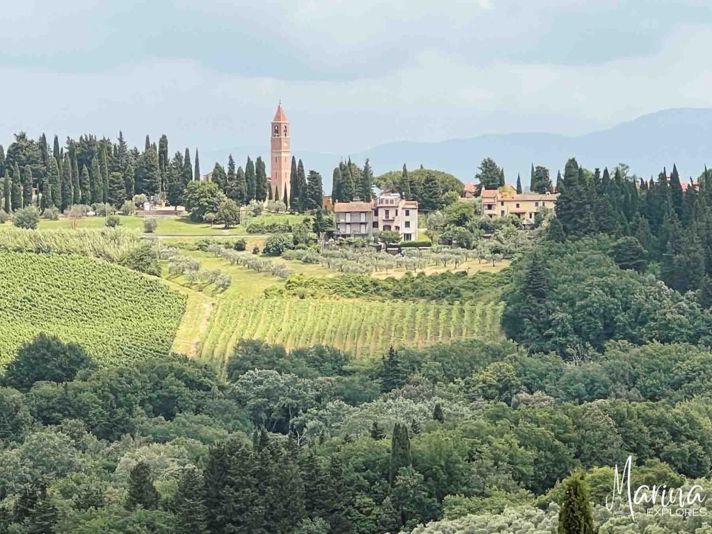 View of Tuscany from castle lunch after Vespa tour in Florence, Italy