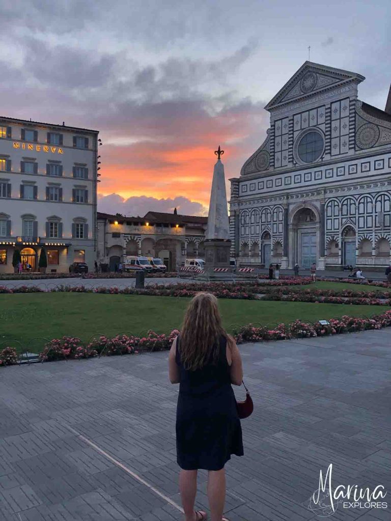 Sunset behind Santa Croce church in Florence, Italy