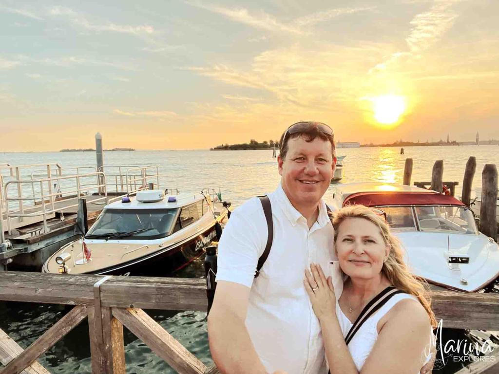 Marina and husband Lido island at sunset Venice, Italy
