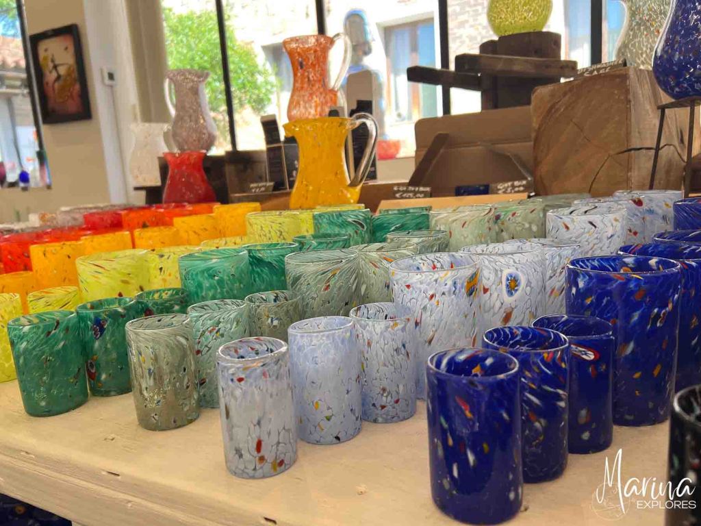 Colorful glass in shop at Wave Murano Glass Venice, Italy