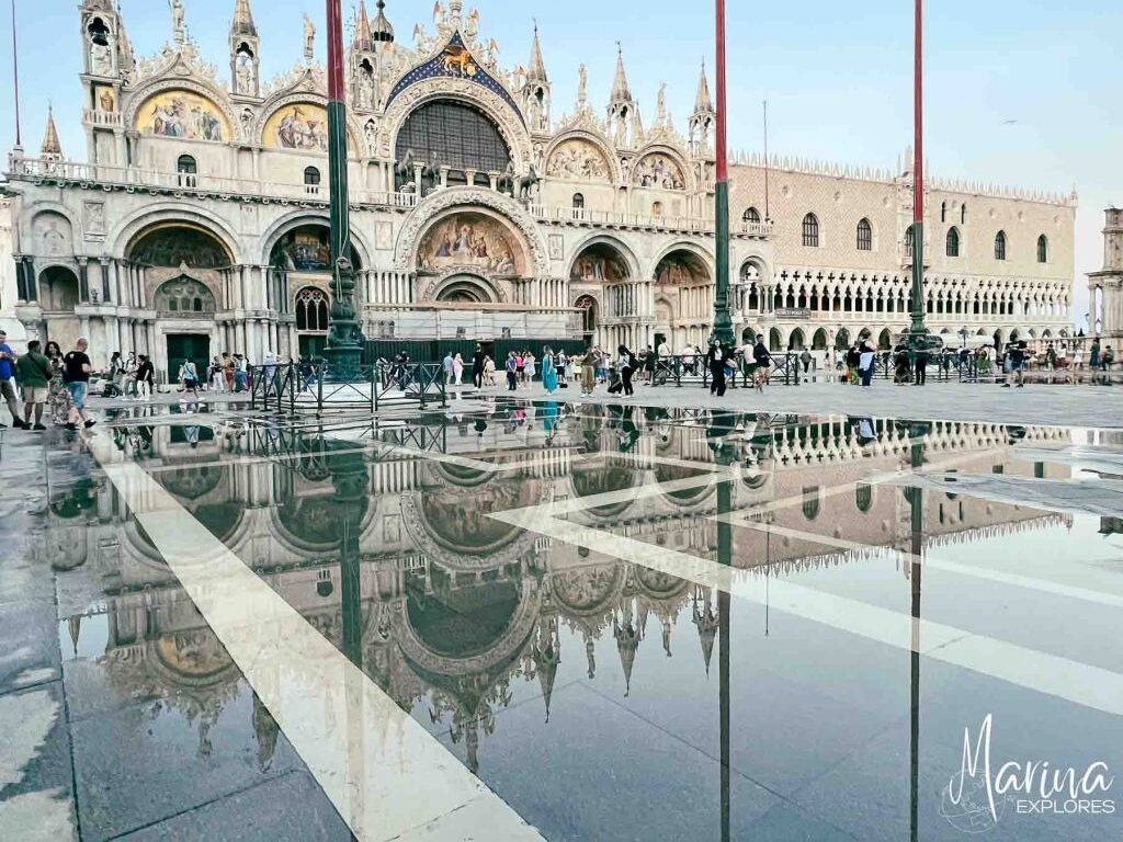 St. Mark's Square reflected in water Venice, Italy