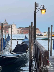 Gondolas on lagoon at blue hour Venice, Italy