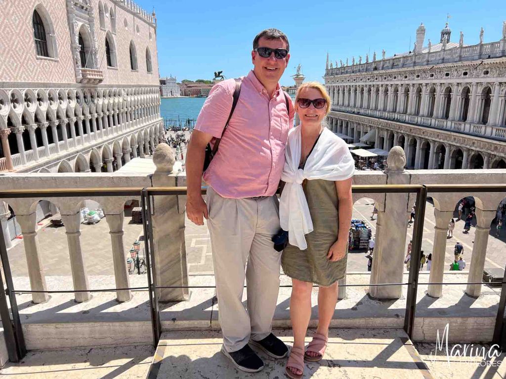 Marina and husband on terrace of St. Mark's Venice, Italy