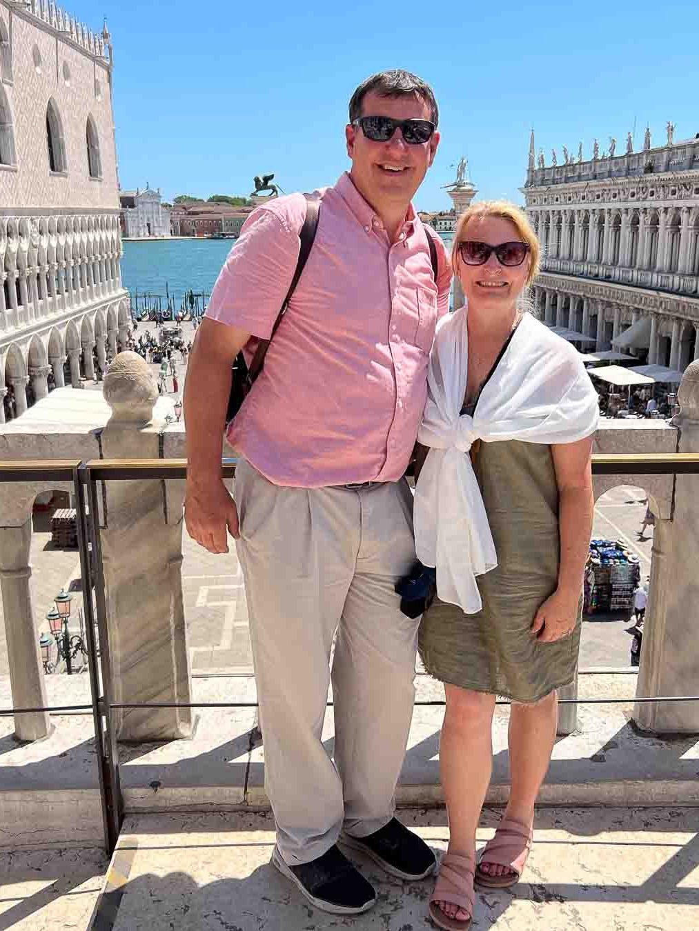 Marina and husband on terrace of St. Mark's Venice, Italy