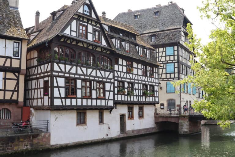 Half timbered buildings on canal